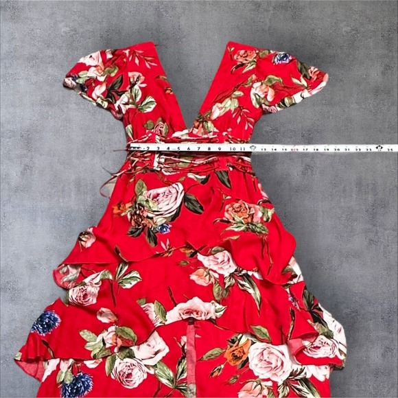 AFRM Micah Corset Tiered Maxi Floral Dress Slit Flutter Sleeves Size Small Read - Picture 12 of 14